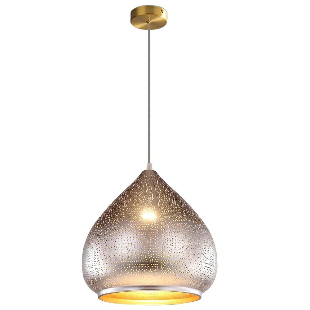 Jowjut Moroccan Style Pendant Light Pierced Metal Teardrop Shade Hanging Lamp